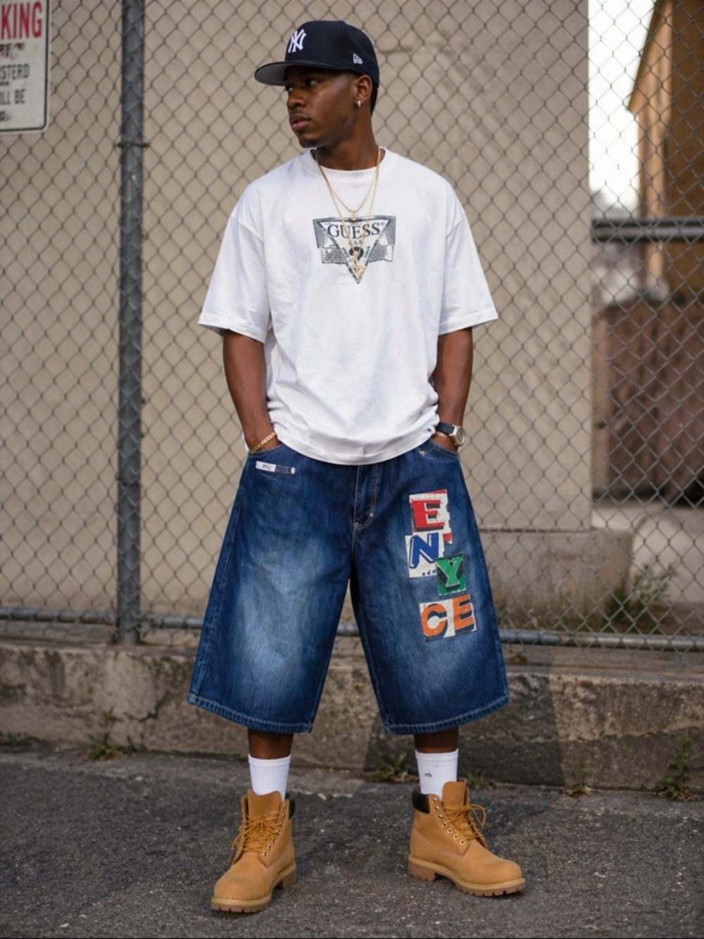 Y2K Enyce Men's Blue Denim Logo Patch Jean Shorts